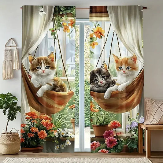 Detail imprime chat rideau tamisant enfant Mialino MonUniversRideau
