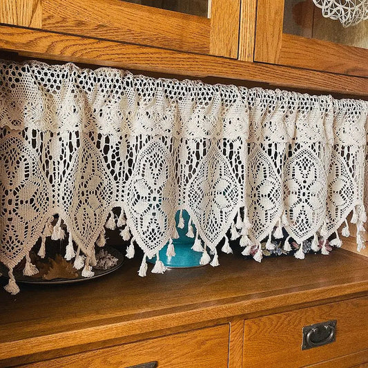 Rideau dentelle courte macrame motif geometrique MonUniversRideau