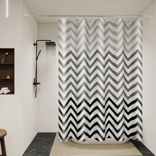 Rideau douche chevron noir blanc PEVA motif zigzag MonUniversRideau