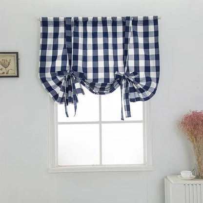 Detail motif carreaux coton lin brise-bise Vichova MonUniversRideau