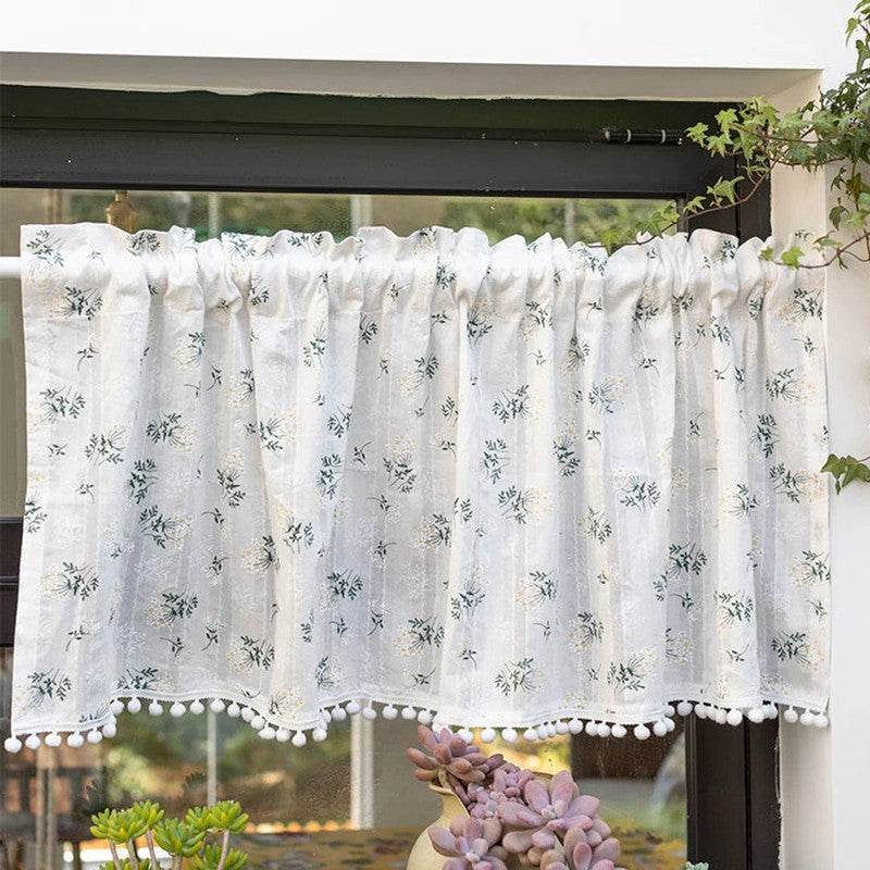 Brise-bise coton uni blanc pompons Blancova fenetre cuisine MonUniversRideau