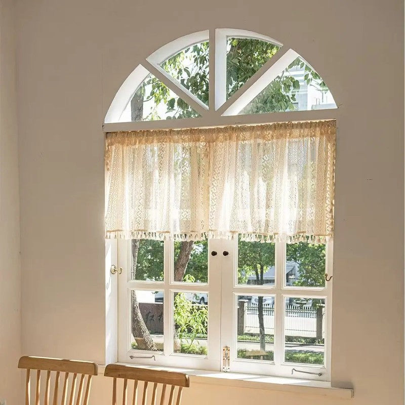 Detail tissage ajoure macrame brise-bise Lacelia MonUniversRideau