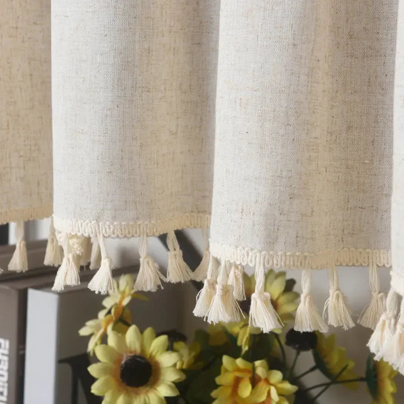 Brise-bise Kiori detail pompons cousus coton MonUniversRideau
