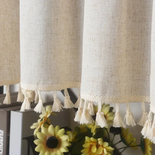 Brise-bise Kiori detail pompons cousus coton MonUniversRideau