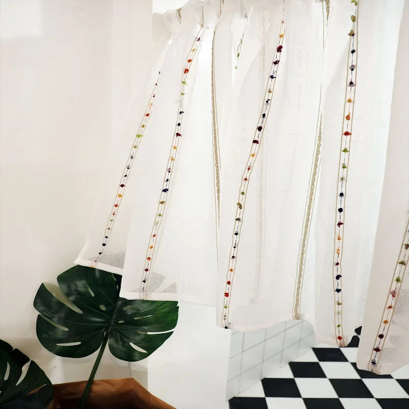 Brise-bise coton lin brode Botaneo Court motifs floraux MonUniversRideau