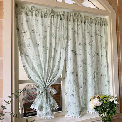Brise-bise coton vert pompons Vertova motif floral MonUniversRideau