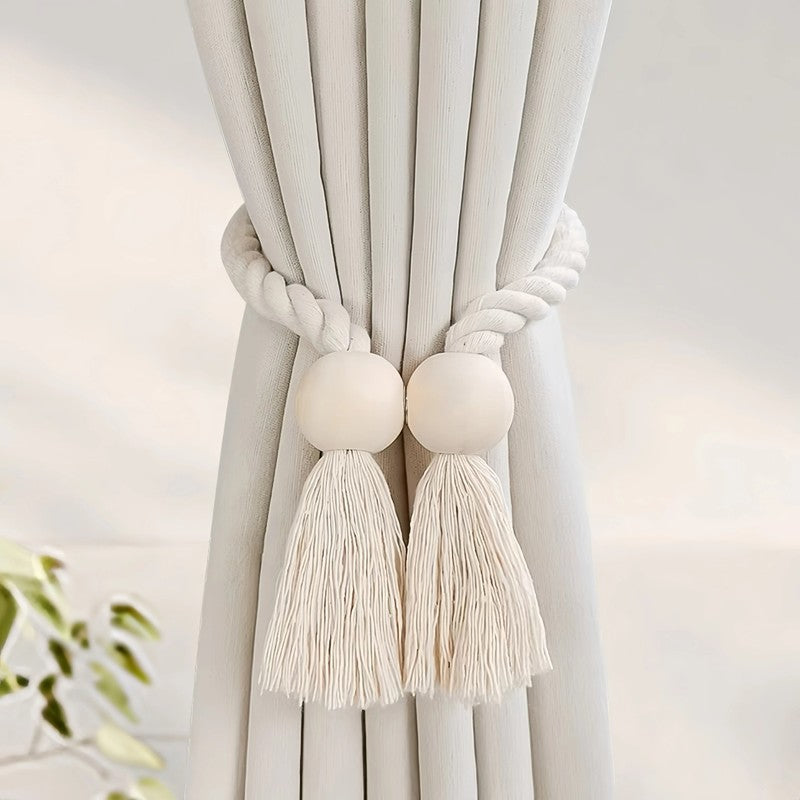 Pose embrasse corde tissee main beige rideau chambre MonUniversRideau