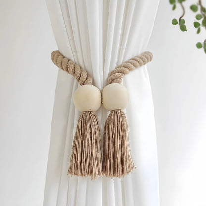 Embrasse corde tissee main pompon beige Pomwana MonUniversRideau
