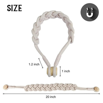 Pose embrasse magnetique tressee perle bois MonUniversRideau
