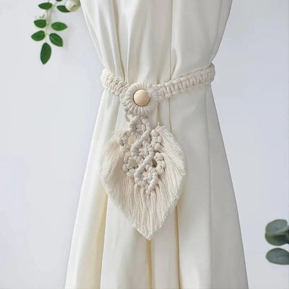 Embrasse macrame boheme sur rideau lin voilage MonUniversRideau