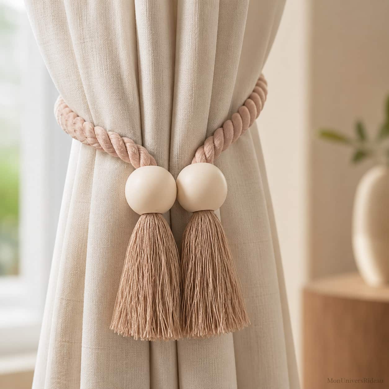 Embrasse Corde Tissee Main Pompon Beige - Pomwana
