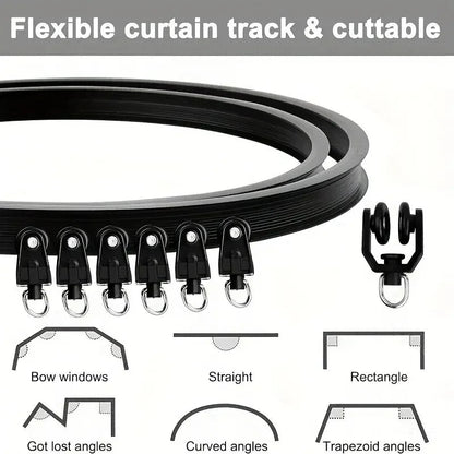 Rail flexible noir courbe sur baie vitree MonUniversRideau