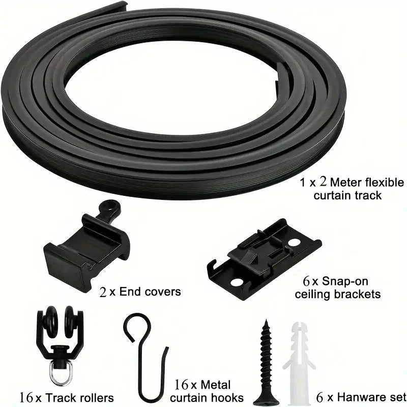 Rail rideau flexible noir vue de face Curvera MonUniversRideau
