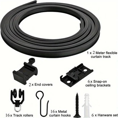 Rail rideau flexible noir vue de face Curvera MonUniversRideau
