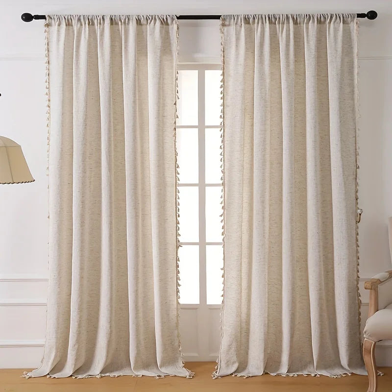 Rideau effet lin beige naturel passe-tringle MonUniversRideau