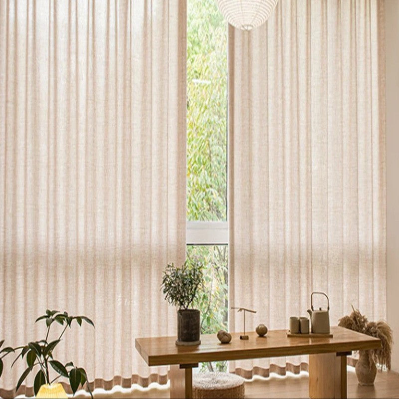 Rideau tamisant lin ivoire fenetre salon lumiere filtree MonUniversRideau