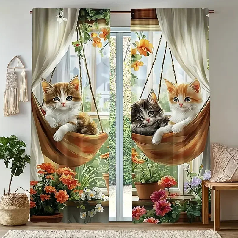 Detail imprime chat rideau tamisant enfant Mialino MonUniversRideau