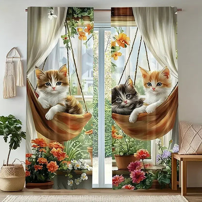 Detail imprime chat rideau tamisant enfant Mialino MonUniversRideau
