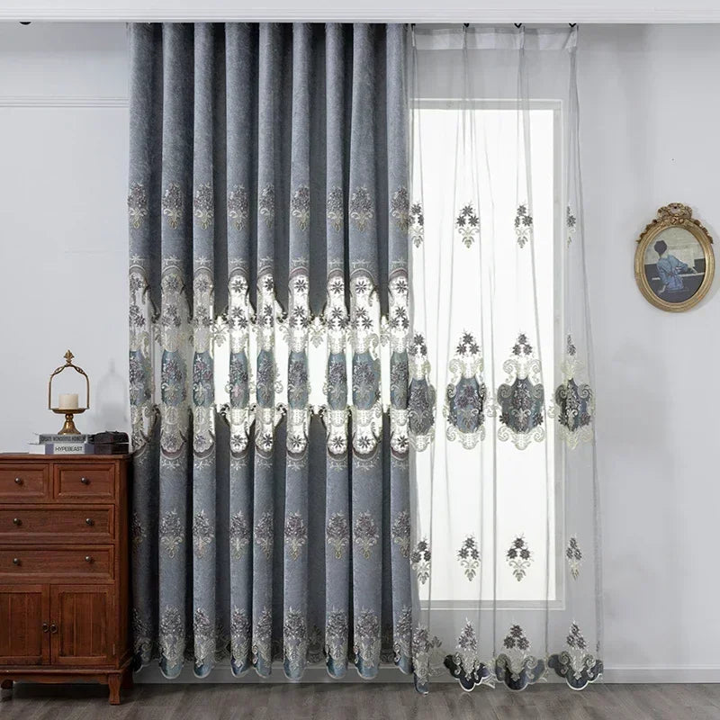 Gros plan texture chenille rideau brode Aurovel MonUniversRideau