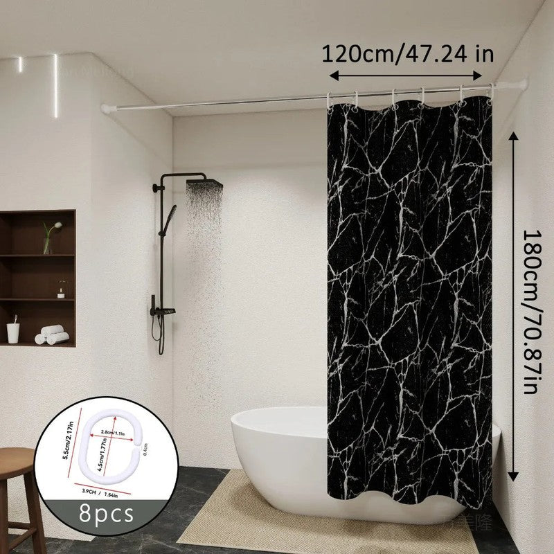 Rideau douche motif marbre blanc noir veines MonUniversRideau