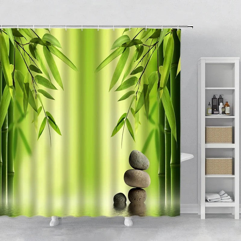 Rideau de douche imprime zen orchidees blanches galets MonUniversRideau