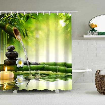 Rideau douche zen orchidees galets detail impression haute definition MonUniversRideau