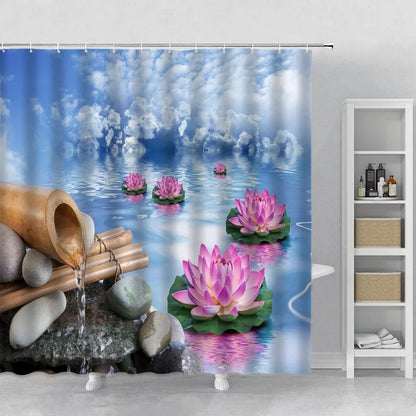 Rideau douche zen bambou galets vue d ensemble salle de bain MonUniversRideau