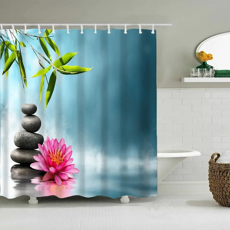 Rideau douche nature bambou vert reflets eau MonUniversRideau