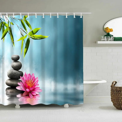 Rideau douche nature bambou vert reflets eau MonUniversRideau
