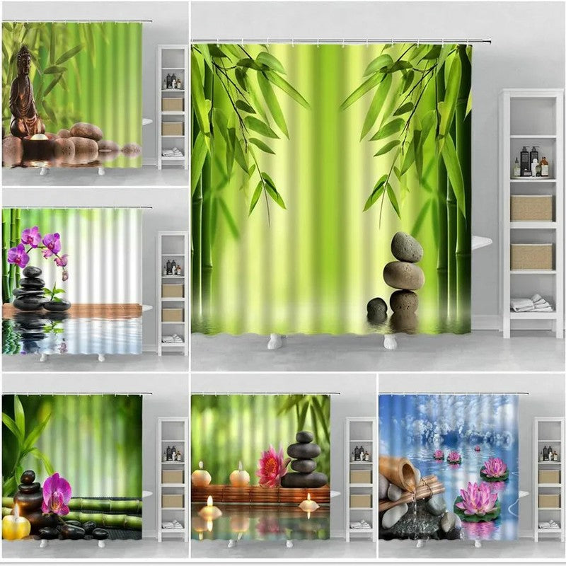 Rideau douche zen bambou galets impression photo-realiste MonUniversRideau