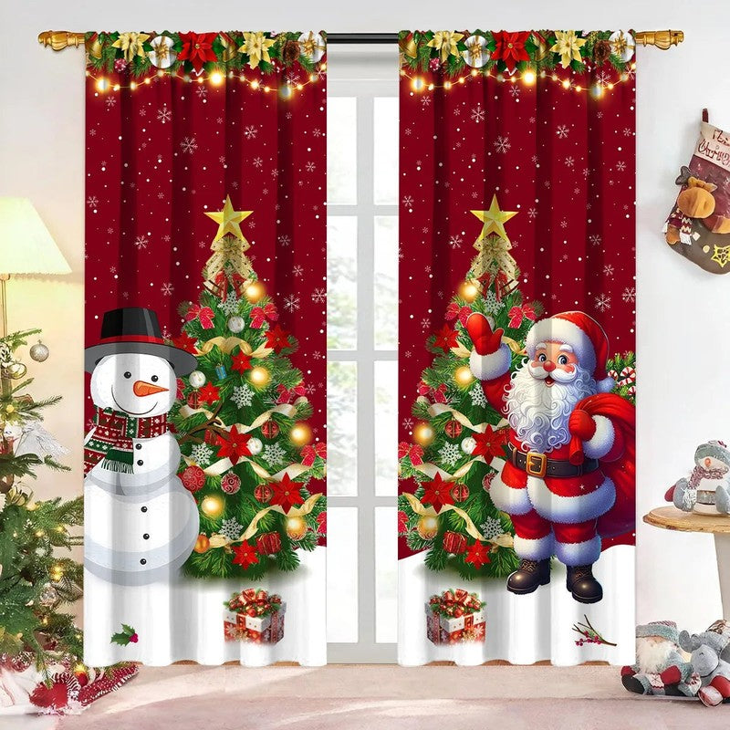 Rideau Noel occultant Festiveo fond rouge motif Pere Noel MonUniversRideau