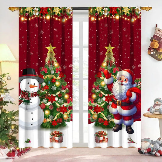 Rideau Noel occultant Festiveo fond rouge motif Pere Noel MonUniversRideau