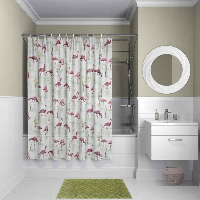 Rideau douche PEVA imprime flamant rose vintage salle de bain MonUniversRideau