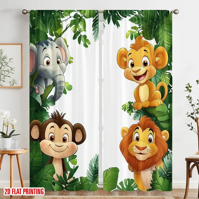 Detail tissu polyester rideau animaux jungle enfant MonUniversRideau