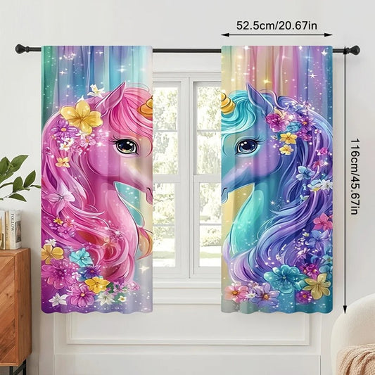 Rideau tamisant motif licorne colore chambre enfant MonUniversRideau