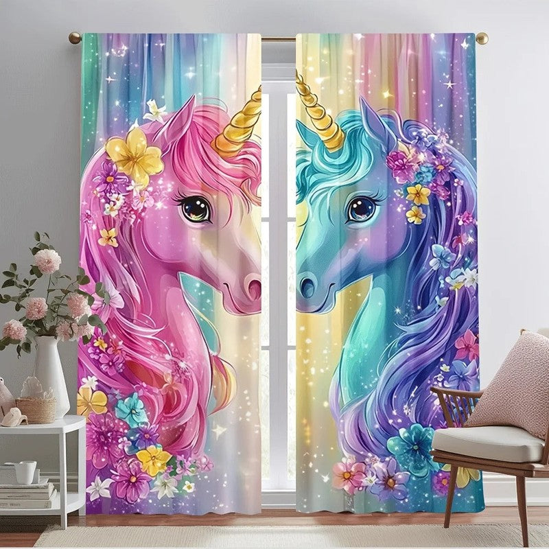 Rideau licorne enfant tamisant Licoralia paire panneaux MonUniversRideau