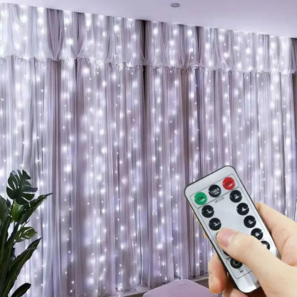 Rideau guirlande LED blanc chaud balcon soiree MonUniversRideau