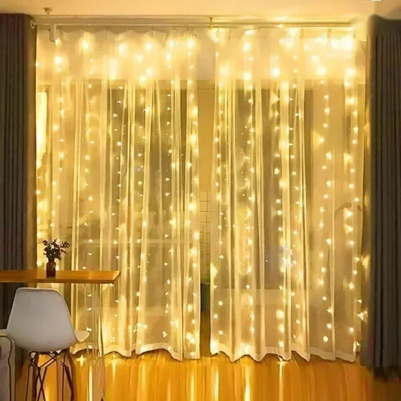 Rideau lumineux exterieur LED blanc chaud terrasse MonUniversRideau