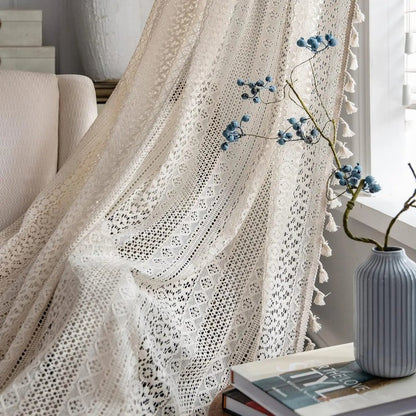 Rideau macrame vintage fenetre motifs geometriques MonUniversRideau