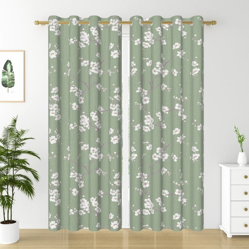 Detail motif fleurs de cerisier rideau vert Hanamori MonUniversRideau