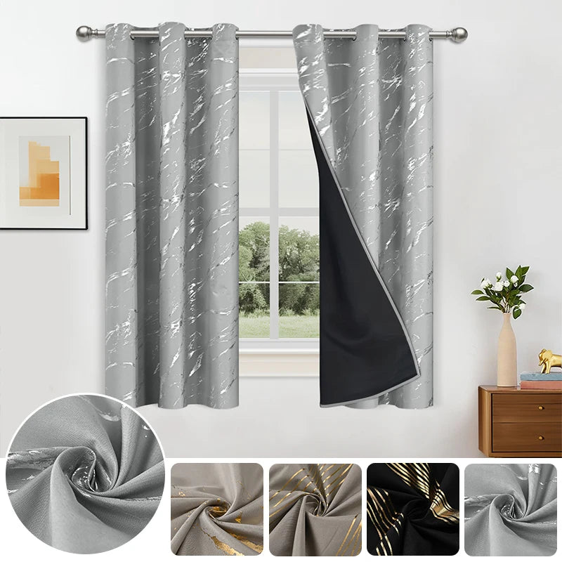 Rideau blackout Aurorex motif marbre dore vue ensemble MonUniversRideau