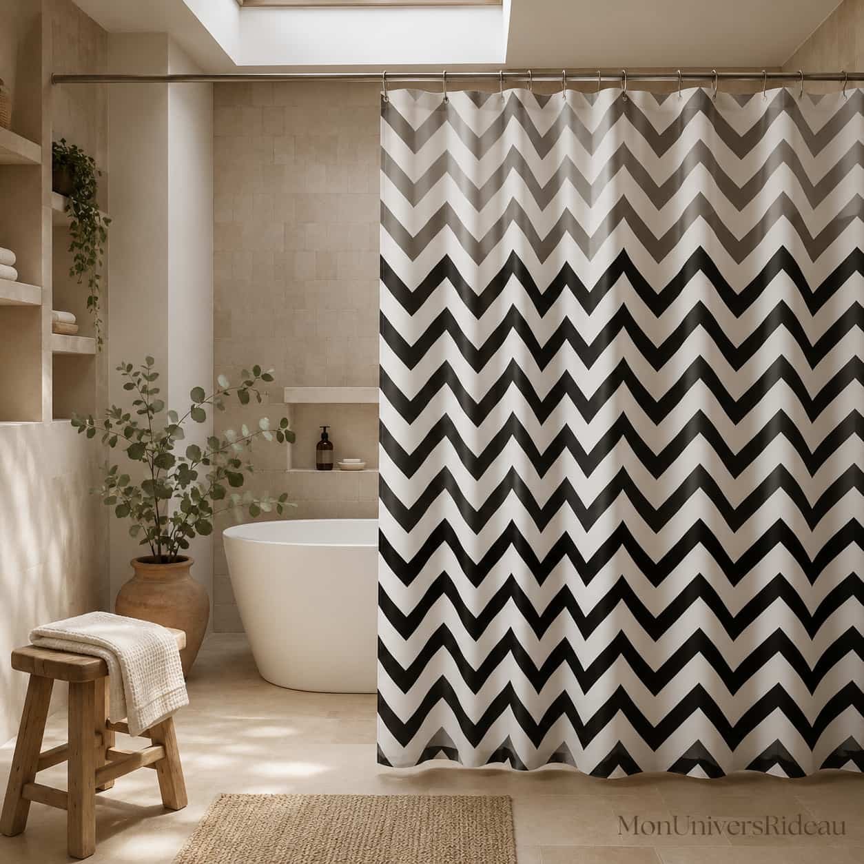 Rideau de Douche Chevron Noir Blanc Zigvalo MonUniversRideau
