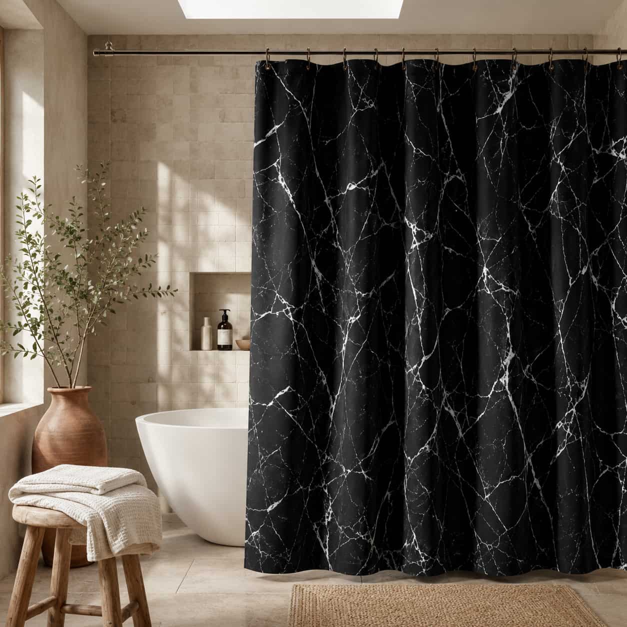 Rideau de Douche Marbre Noir Imperméable Marbrox MonUniversRideau