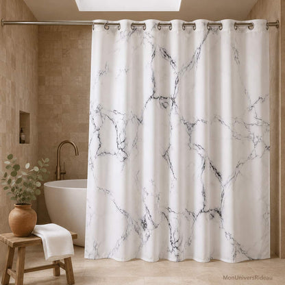 Rideau de Douche Marbre blanc à Œillets