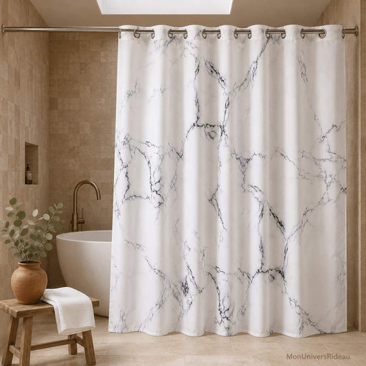 Rideau de Douche Marbre blanc à Œillets