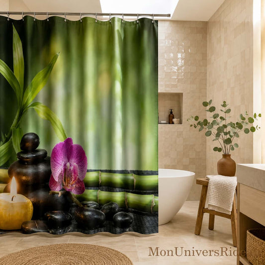 Rideau de Douche Zen Bambou &  Galets Spa