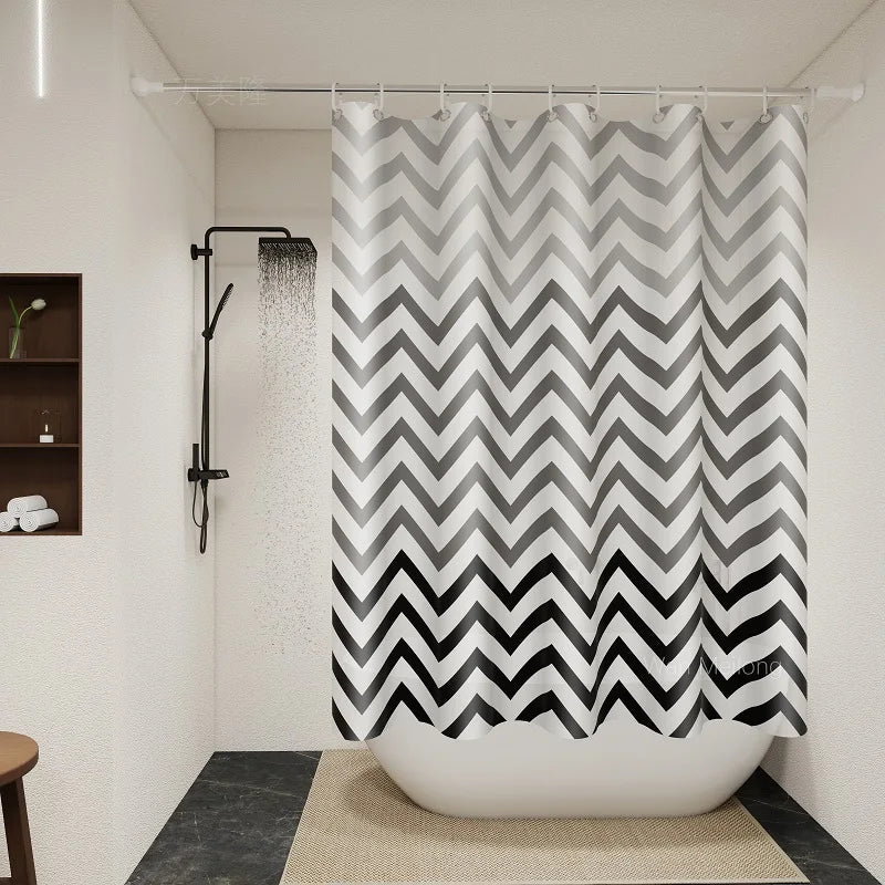 Rideau douche chevron installe sur barre standard MonUniversRideau