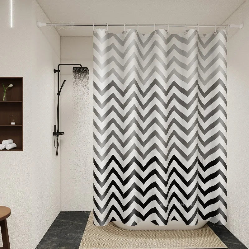 Rideau douche chevron noir blanc PEVA motif zigzag MonUniversRideau