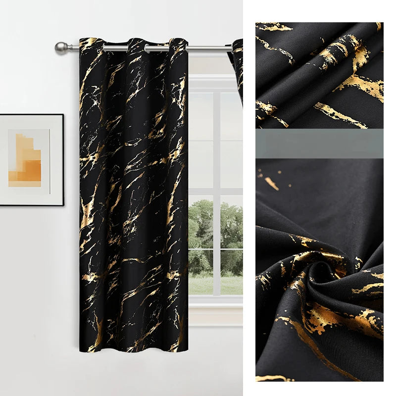 Rideau occultant filaments dores motif marbre coloris argent MonUniversRideau