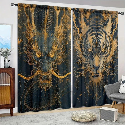 Rideaux dragon tigre japonais Ryutora vue ensemble MonUniversRideau
